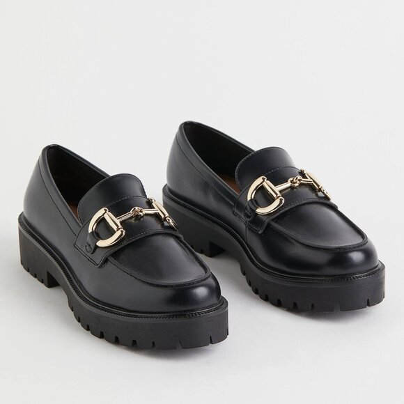 H&M Horsebit Buckle Loafers Lug Sole Black Sz 9 - Picture 3 of 13